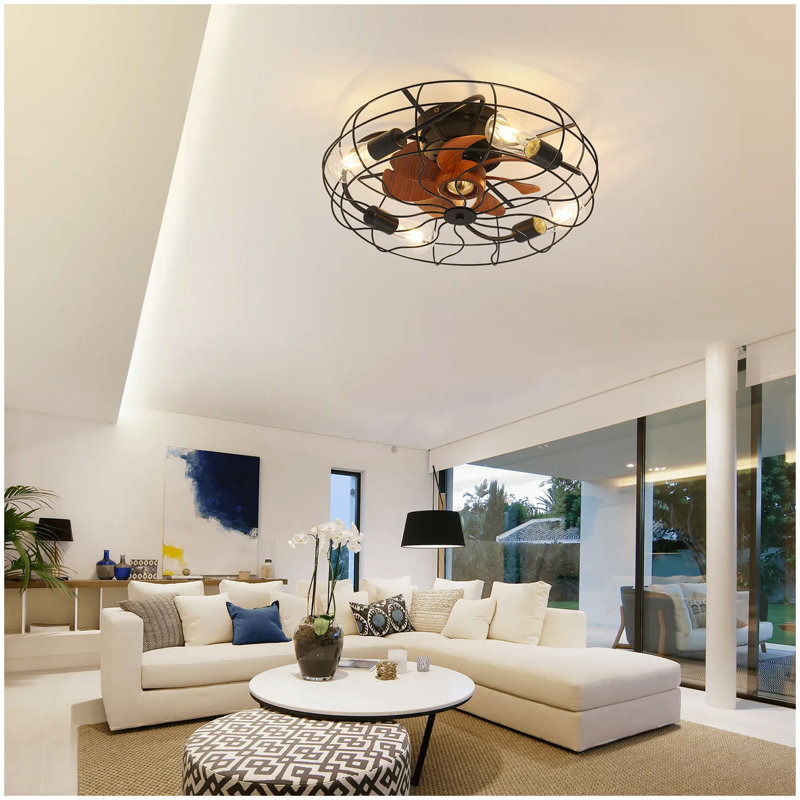 (Identique à W882P146308) Ventilateur de plafond de 20 pouces de style industriel avec moteur à courant continu réversible à télécommande 6 vitesses Wind E26 noir mat pour chambre à coucher