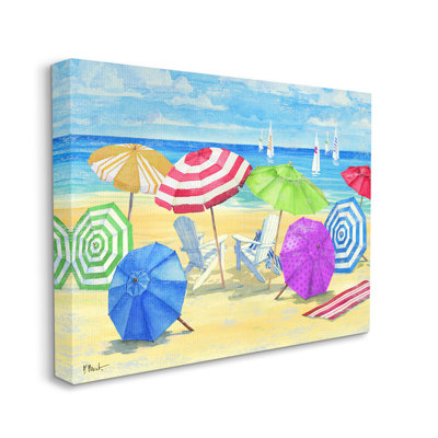 «Umbrella Coast Vibrant Beach Landscape» par Paul Brent - peinture sur toile tendue