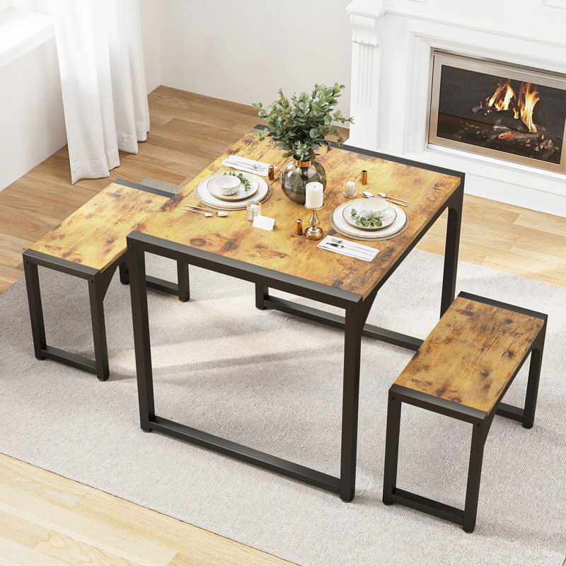 25.6'' W   3-Piece Dining Set With 2 Bench, Brown