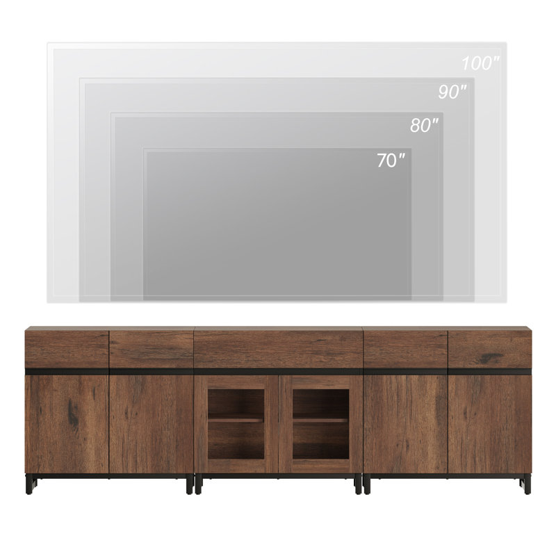 3 In 1 TV Stand For Tvs Up To 100 Inch, TV Console With Glass Doors And Drawer, Entertainment Center With Adjustable Shelf For Living Room, Bedroom