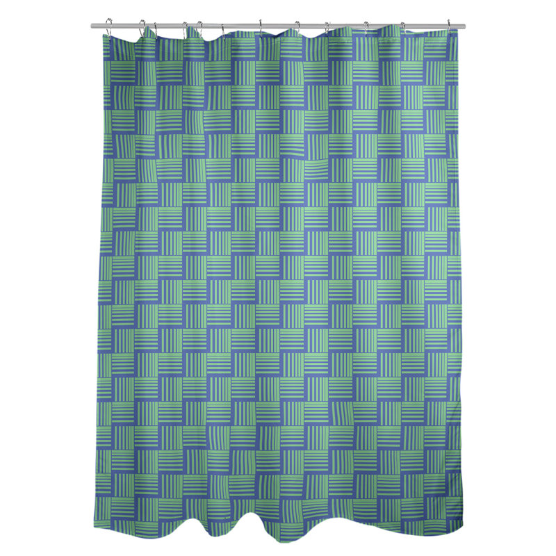 Rideau de douche simple basketweave rayures classic, Bleu / Vert