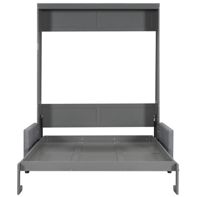 Queen Size Gray Wall Bed With Cushion, Comfortable Sleep And In One, Space - Saving For Small Spaces, Plywood Material Blends Functionality, Easy To Store Mattress, Suitable Living Areas,