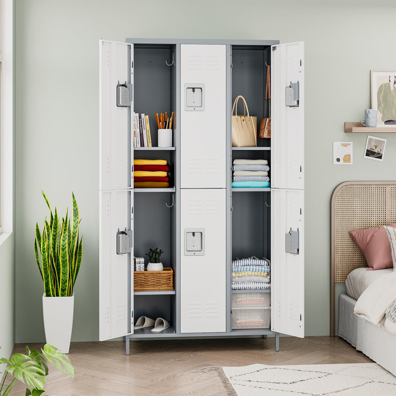 35.5 Inch Wide Metal Large Employee Locker with 6 Compartments, Gray White
