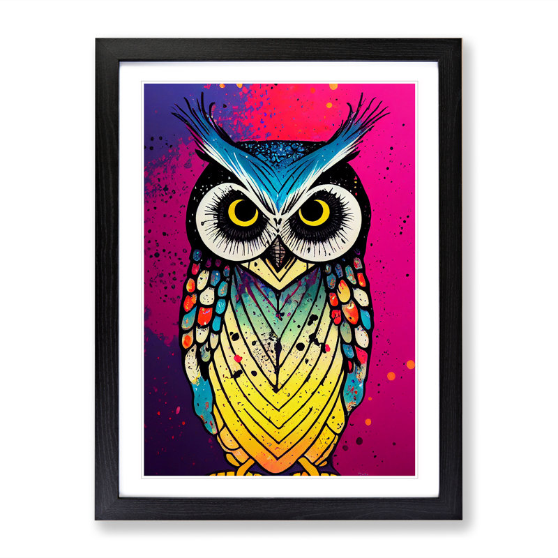 Owl Paint Splash No.5 - Framed Print, Black Framed, 64cm H x 46cm W x 2cm D