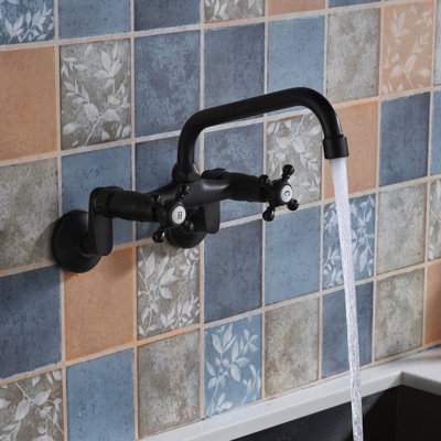 Kitchen Sink Faucet with Cross Handle, Swivel Spout Kitchen Faucet