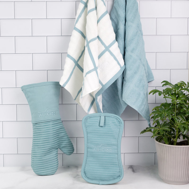 Rainfall Blue and White Kitchen Towel and Mitt Set