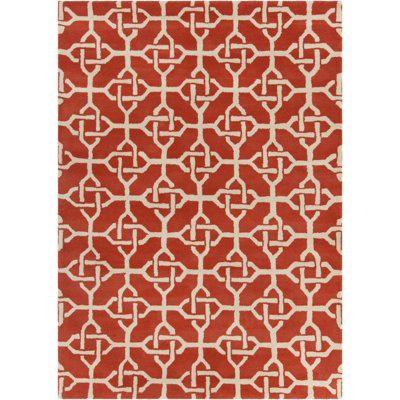 Electra Authentic Hand-Tufted Handmade Orange Red & Cream Modern Knotwork Wool Area Rug