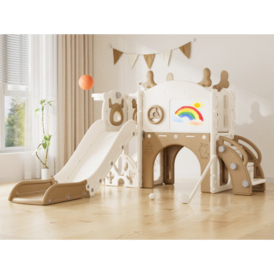 12 In 1 Kids Slide For Toddlers, Toddler Playset With Golf, Drawing Board, Basketball Hoop And Storage Space