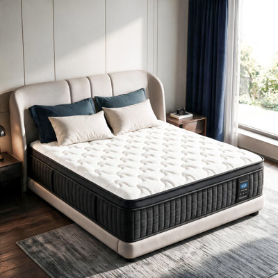 10/12/14 Inch Euro Top Mattress In A Box Memory Foam Hybrid Mattress With Individually Pocket Springs Medium Firm Strong Edge Support White With Black Rim