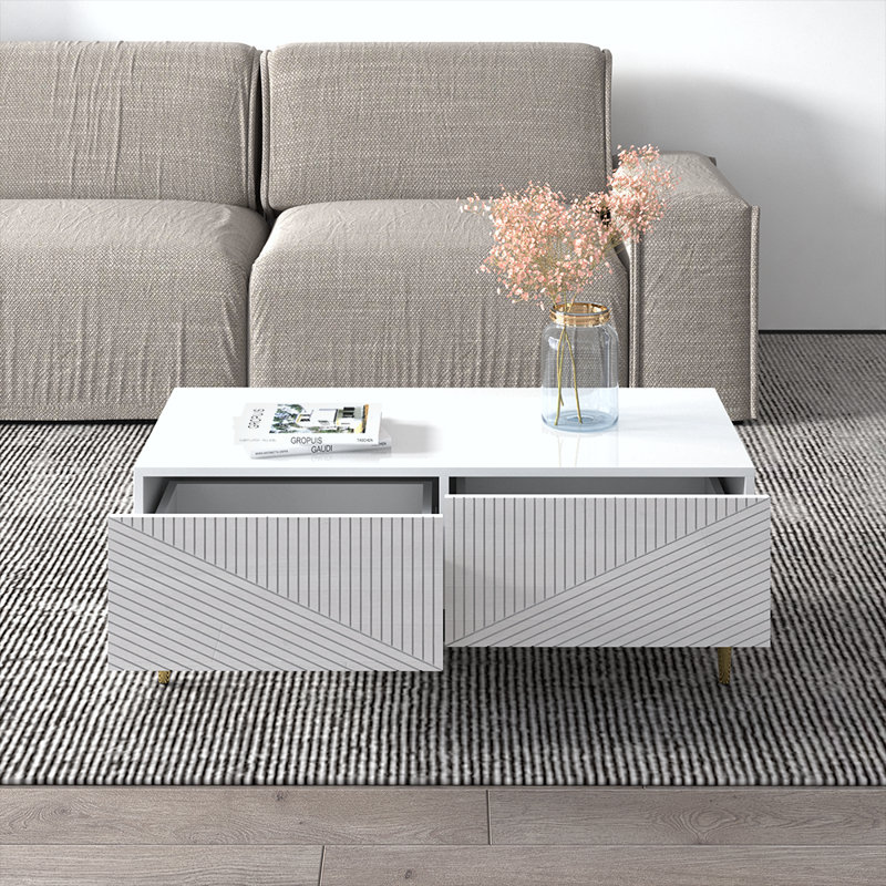 Table basse Glamour 15,8 po avec finition ultrabrillante, Blanc