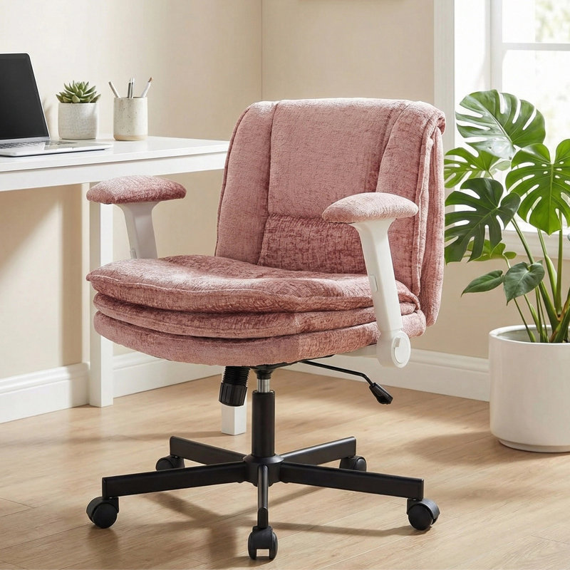 Criss Cross Legged Chenille Fabric Office Chair, Pink