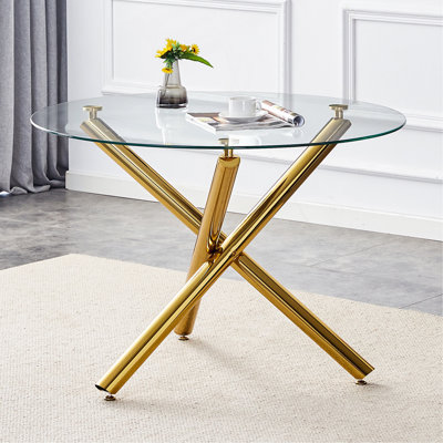 Table ronde en verre avec pieds en acier inoxydable Xander pour la cuisine, le salon, les petits espaces et les coins repas