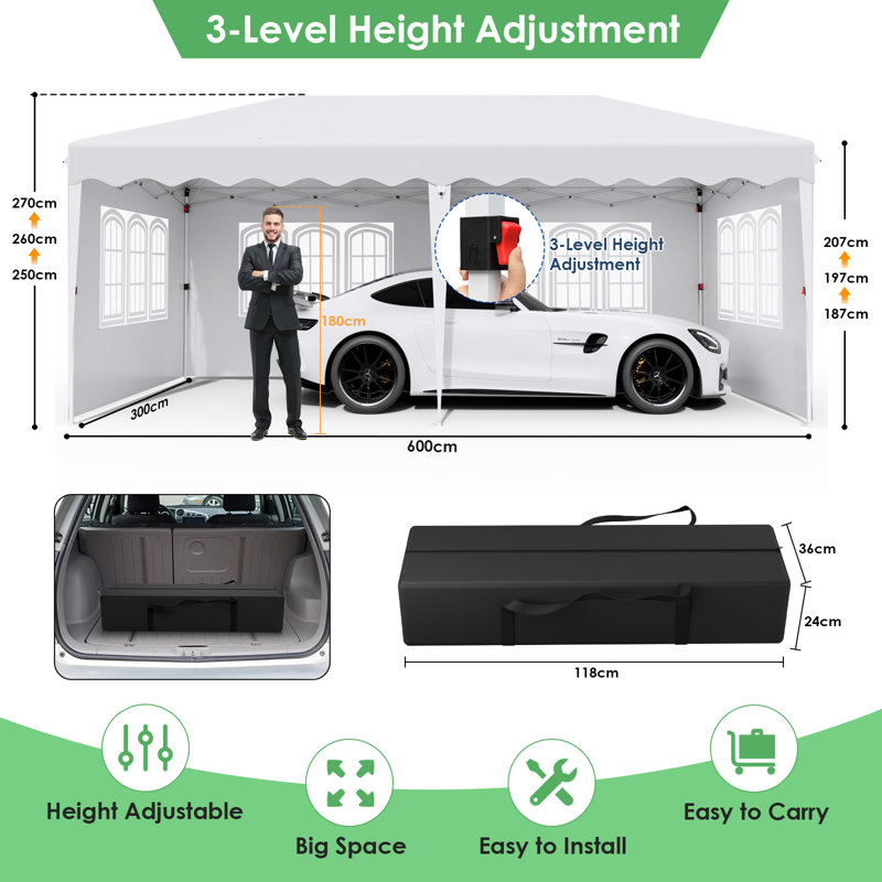 20 Ft. W x 10 Ft. D Steel Pop-Up Canopy, White