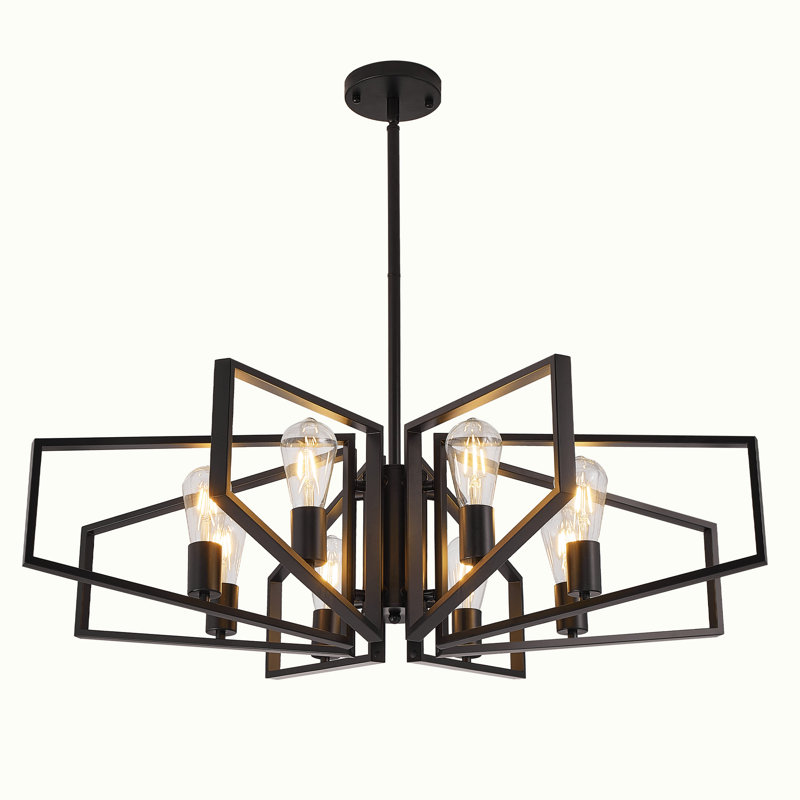 8 - Light Dimmable Geometric Chandelier, Black, 10.62" H x 35.43" W x 35.43" D