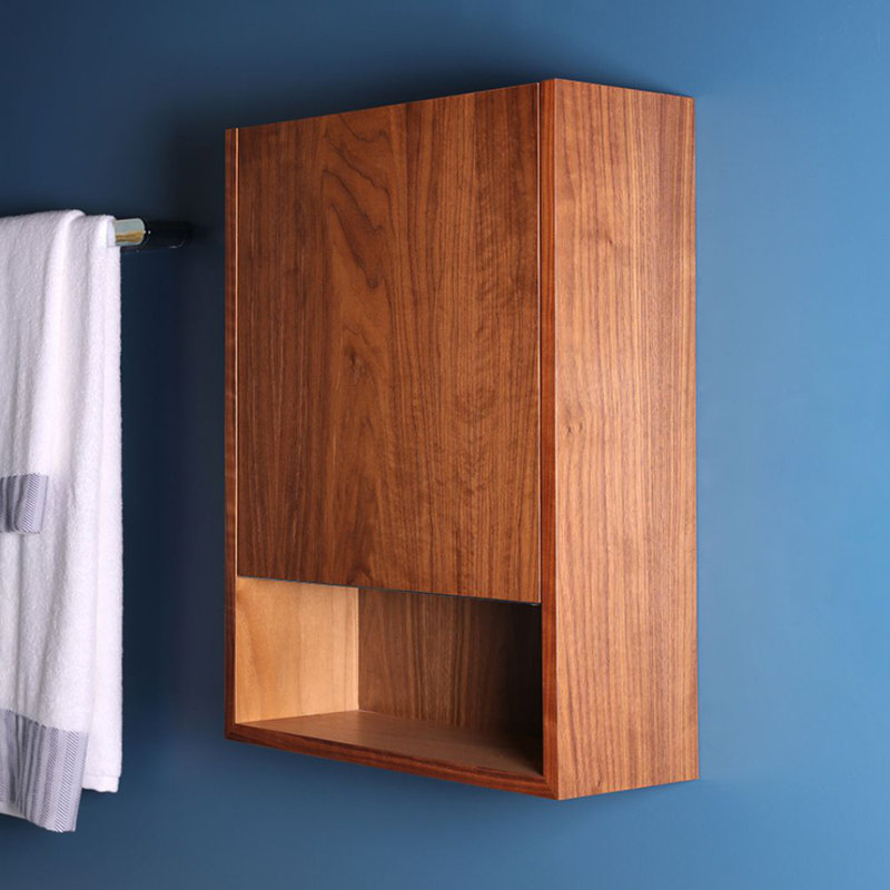 Kubista 18'' W Mirrored Medicine Cabinet,  Right Hinge, Natural Walnut