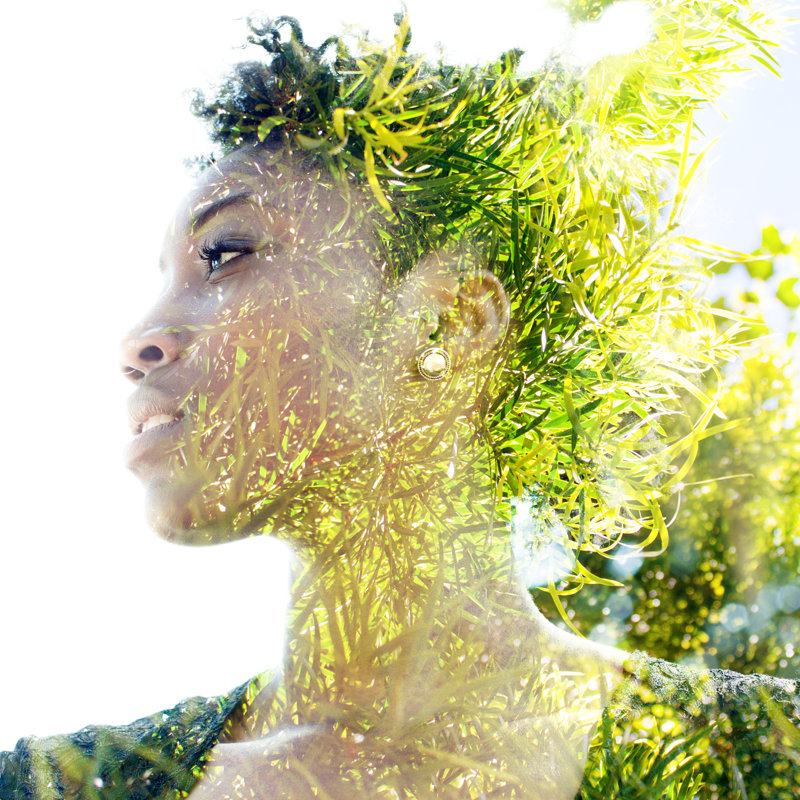 Double Exposure Portrait - Photographie sur toile tendue, H 12 po x l 12 po