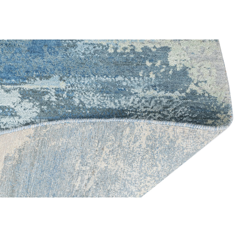 High-Quality Hand-Knotted Silver And Blue Area Rug, Silver And Blue, Round 8'