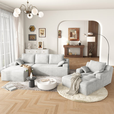 3-Piece Modular Sectional Sofa Set, 104" L-Shaped Cloud Sofa With Oversized Chaise Lounge, Deep Seat & Anti-Slip Base, No Assembly Required