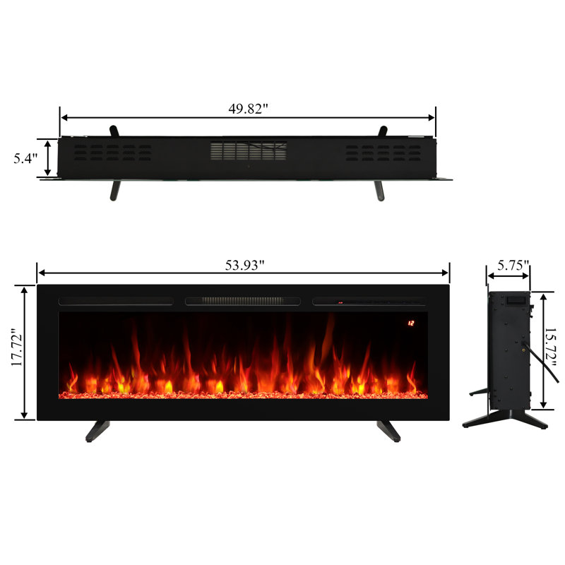 Recessed Electric Fireplace Inserts, Freestanding And Wall-mounted With Remote Control, Adjustable Flame Color & Speed