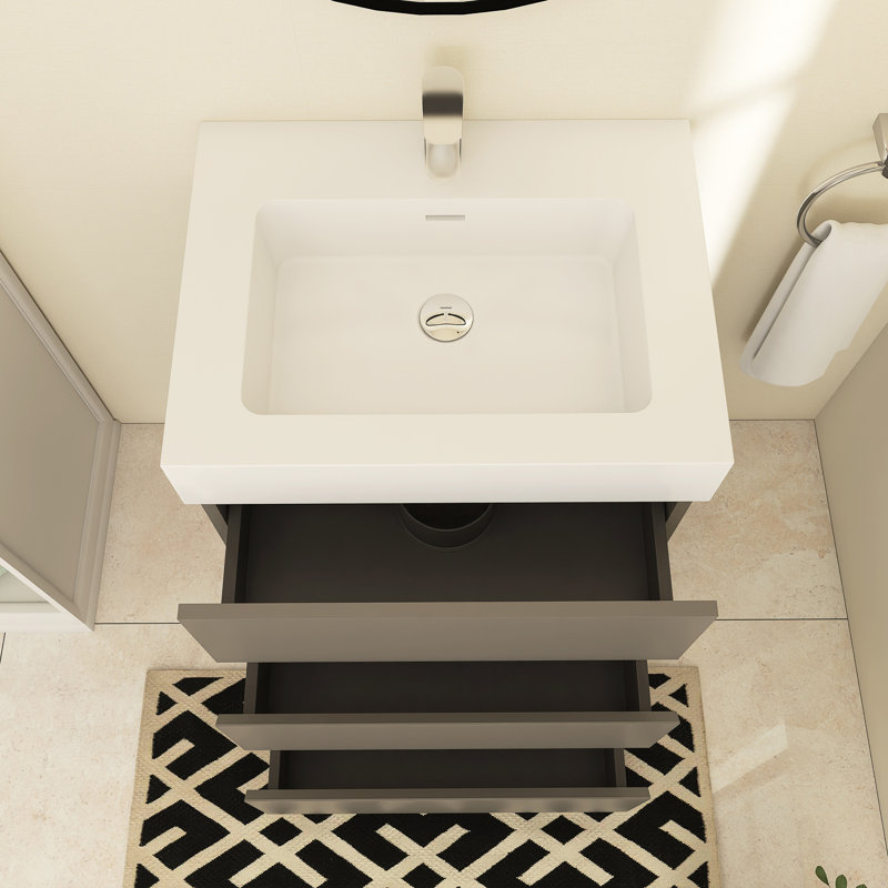 Meuble-lavabo simple Reniel, Gris, Blanc, 24"