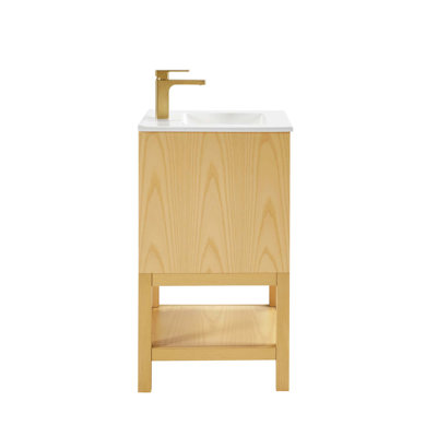 Pre-Assembled Solid Wood Bathroom Vanity with Adjustable Storage