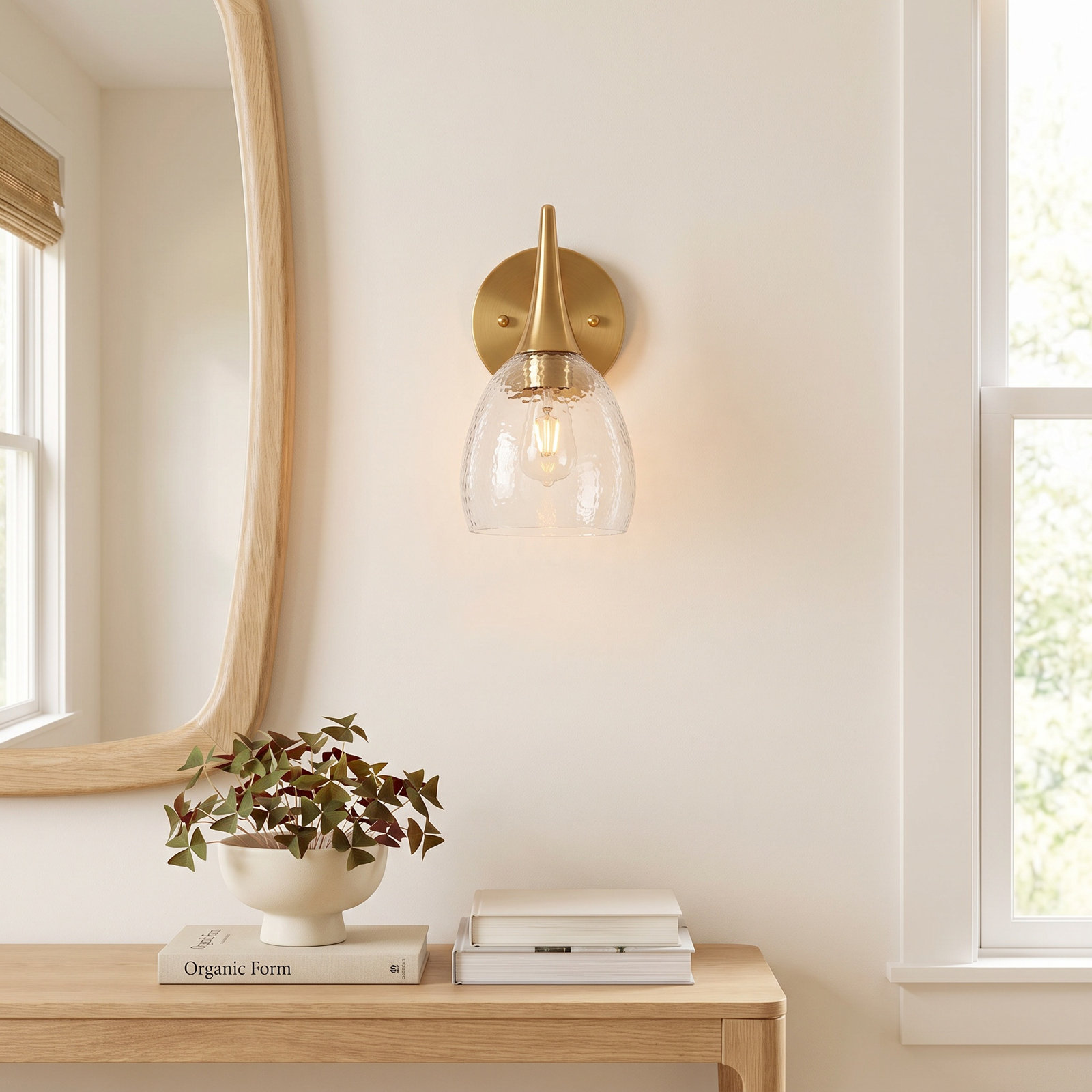 Single Light Glass Dimmable Armed Sconce, Clear