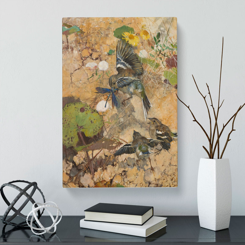 Birds And Dragonflies by Bruno Liljefors - Wrapped Canvas Painting, 50cm H x 35cm W x 3cm D