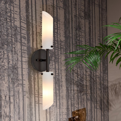 Camm 2 LT White Glass Bathroom Wall Sconce Oil Rub Bronze