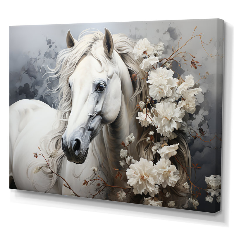 Majestic Flower Beauty Horse III - cheval, art mural encadré, 34" H x 44" W, Toile tendue