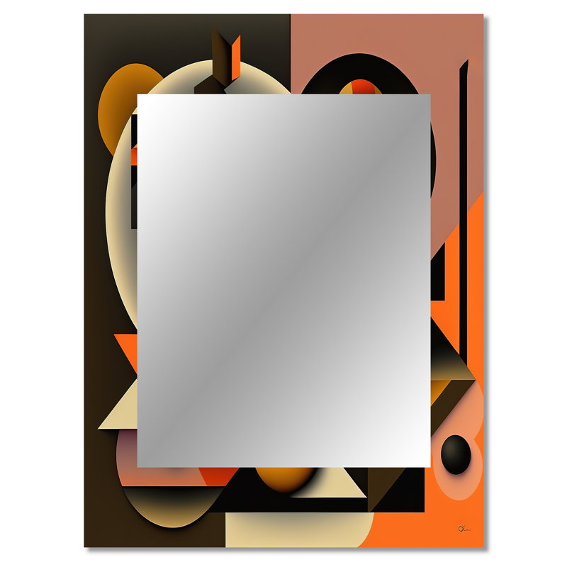 Multicolor Geometric Orange Shapes I - Geometric Decorative Wall Mirror, Modern Mirror, Printed Metal Art, 40" x 30"
