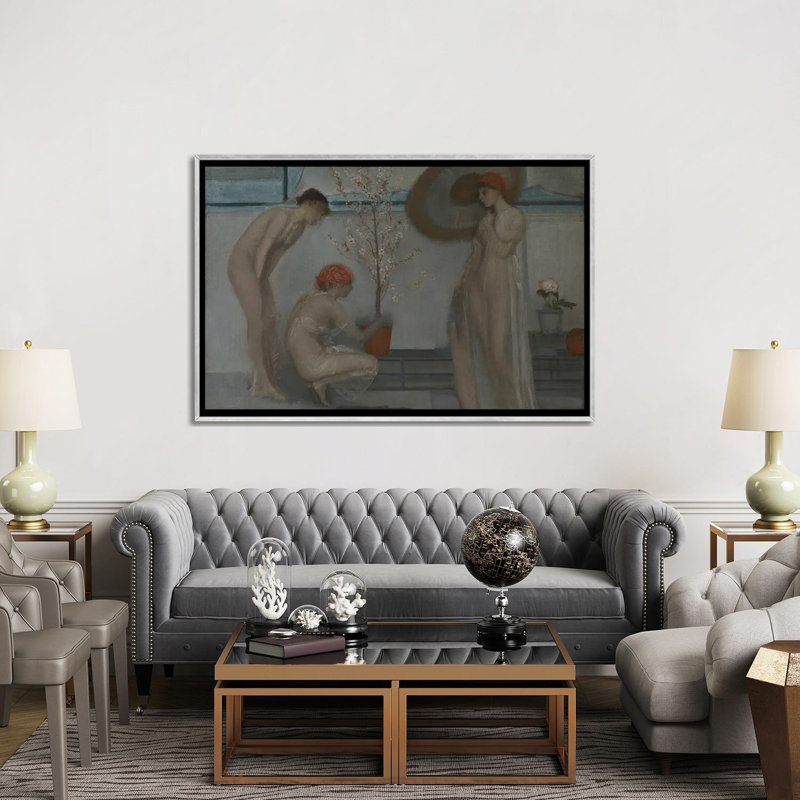 Rose et gris trois chiffres - reproduction d'art murale - toile encadrée, 40 po x 60 po, Toile avec cadre, Argent