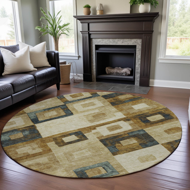 Tapis géométrique Premium lavable à la machine AMD1142, Rond 8 pi
