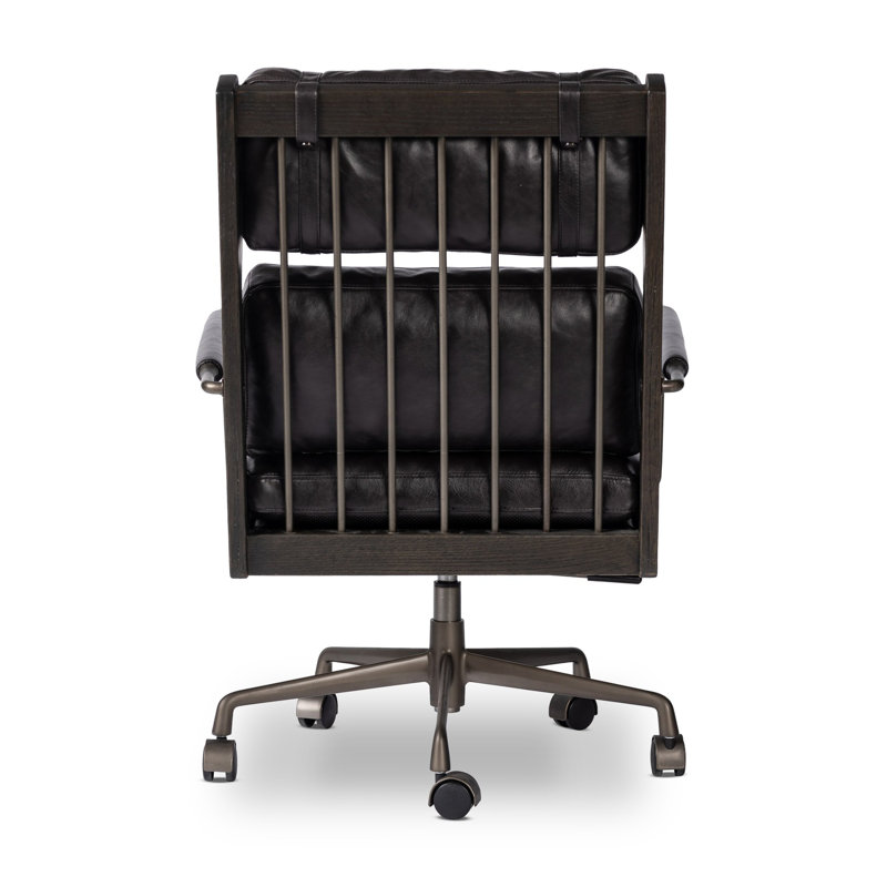 LUDVIG Leather Swivel Executive Chair, Black, Black