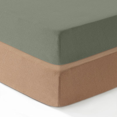Ensemble de 2 draps pour lit de bébé standard pour garçons et filles, draps-housses en jersey de coton à 100%, drap pour lit de bébé, draps pour lit de tout-petit, drap de matelas pour lit de bébé de 52 po x 28 po | Vert et moutarde