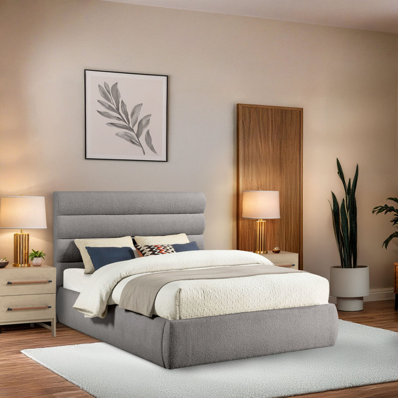 Adam Boucle Fabric Bed, Queen, Taupe Boucle Fabric
