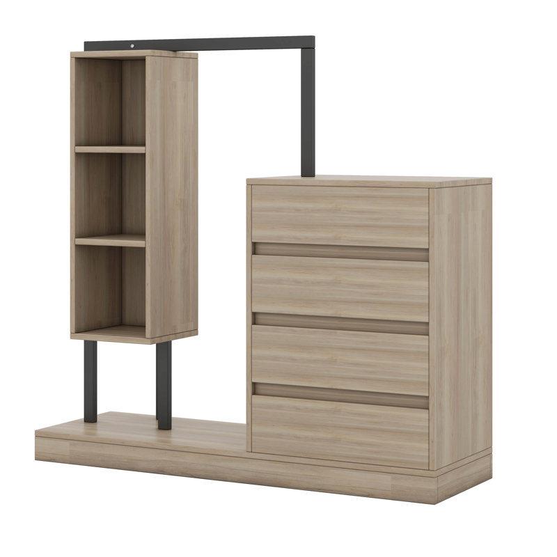  Meuble d'organisation avec 4 tiroirs et 3 tablettes de rangement Corunna, Naturel