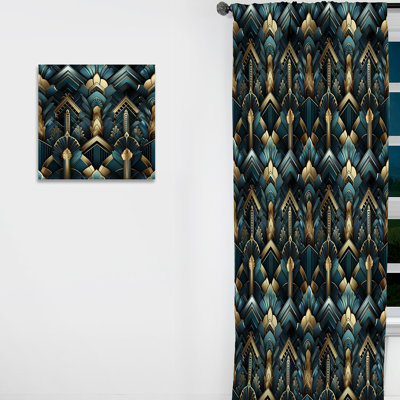 Glamour géométrique art déco bleu sarcelle et or - rideau damas - rideau obscurcissant - 1 panneaux
