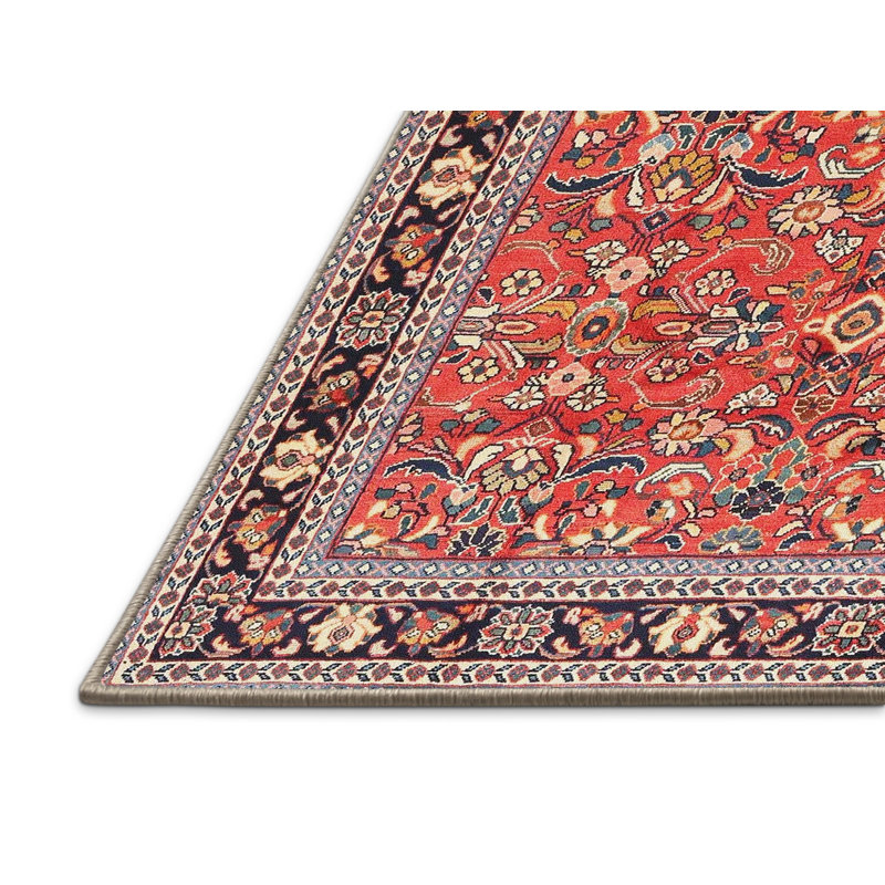 Tapis traditionnel rouge / noir, Rectangle 5 pi x 7 pi
