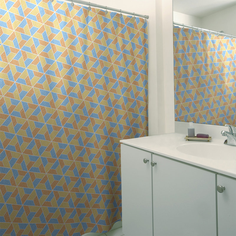 Rideau de douche simple trapézoïde, Jaune, bleu et orange