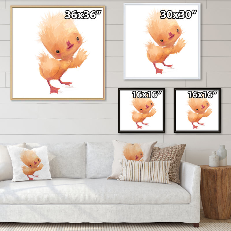Mignon et mignon petit personnage jaune - peinture sur toile, H 30 po x l 30 po x P 1 po, Cadre flottant blanc