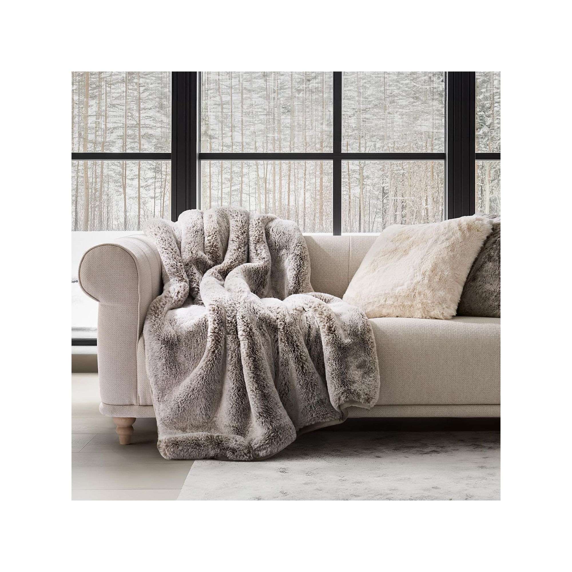 Luxury Soft Faux Chinchilla Fur Throw Blanket 1220GSM, Champagne Fawn, 80" L x 60" W