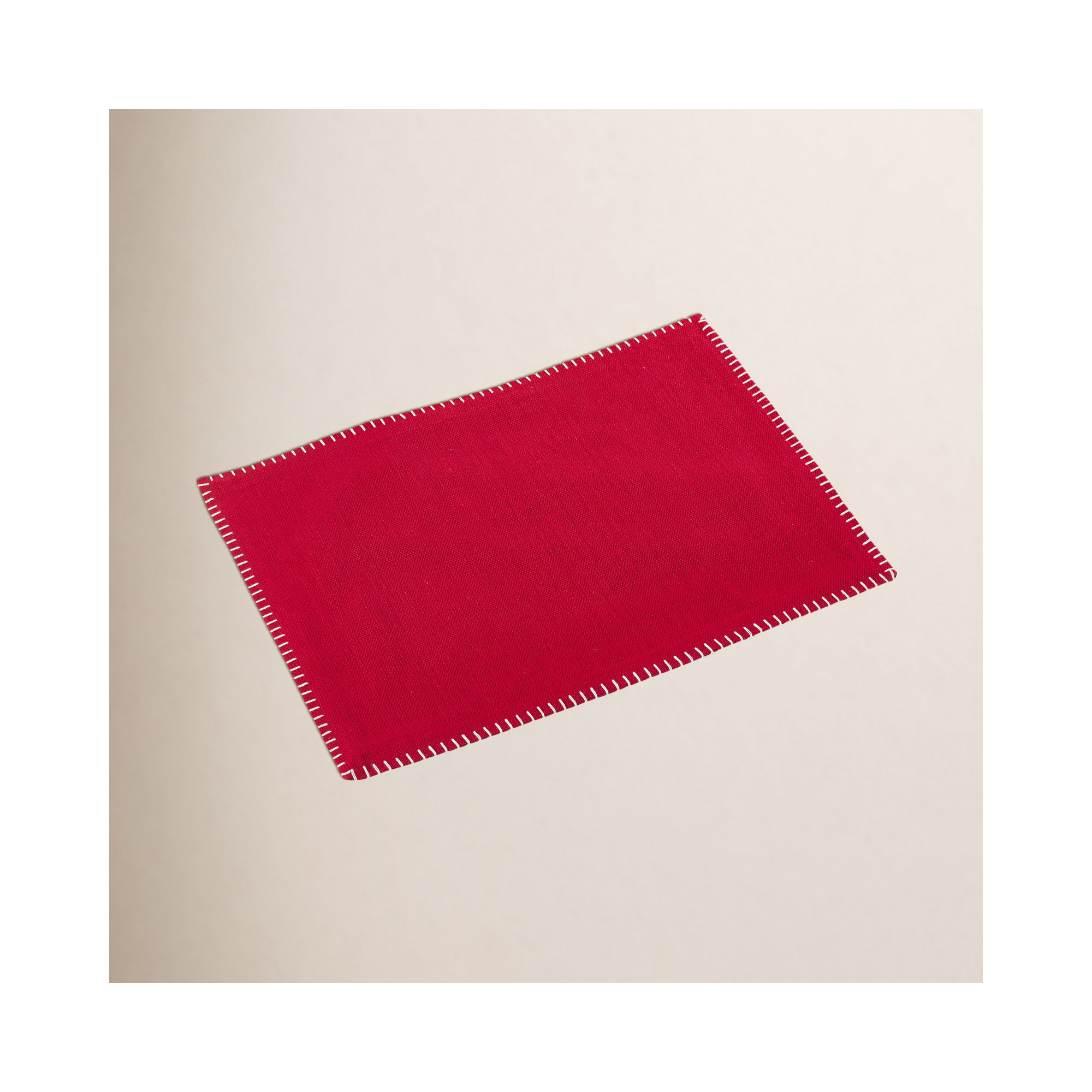 Ivara Whip Stitched Design 13" Cotton Placemat, Red