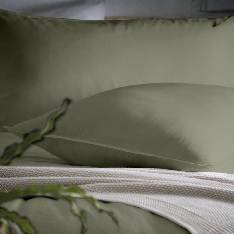 Cassia Cotton Solid Colour Duvet Cover Set with Pillowcases, Khaki, King Duvet Cover + 2 Standard Pillowcases