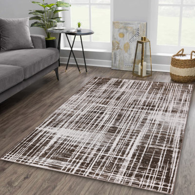 Figueroa Collection Abstract Grid Design Neutral Area Rug