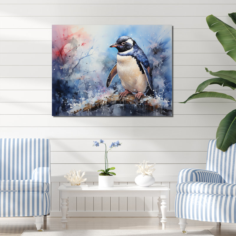 «Snowy Penguin Wonders» sur impression sur toile, H 34 po x l 44 po x P 1,5 po, Toile tendue