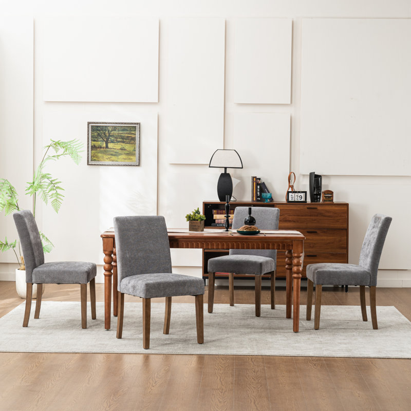Fabric Upholstered Dining Chair Side Chair With Solid Wood Legs, Gray