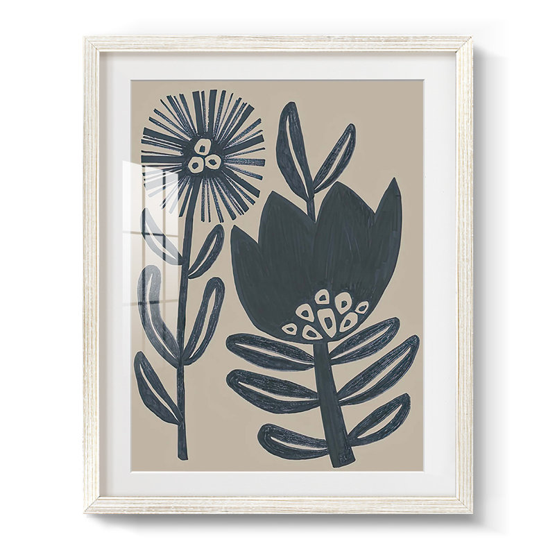 «Blockprint Folk Flowers I», impression encadrée, H 28,5 po x l 20,5 po, Blanc