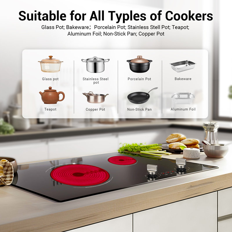 Plaque de cuisson électrique encastrée de 53 cm (21 pouces) à 2 brûleurs, 3700 W, en vitrocéramique, avec commande à 9 niveaux. Parfait pour les petites cuisines d'appartement.