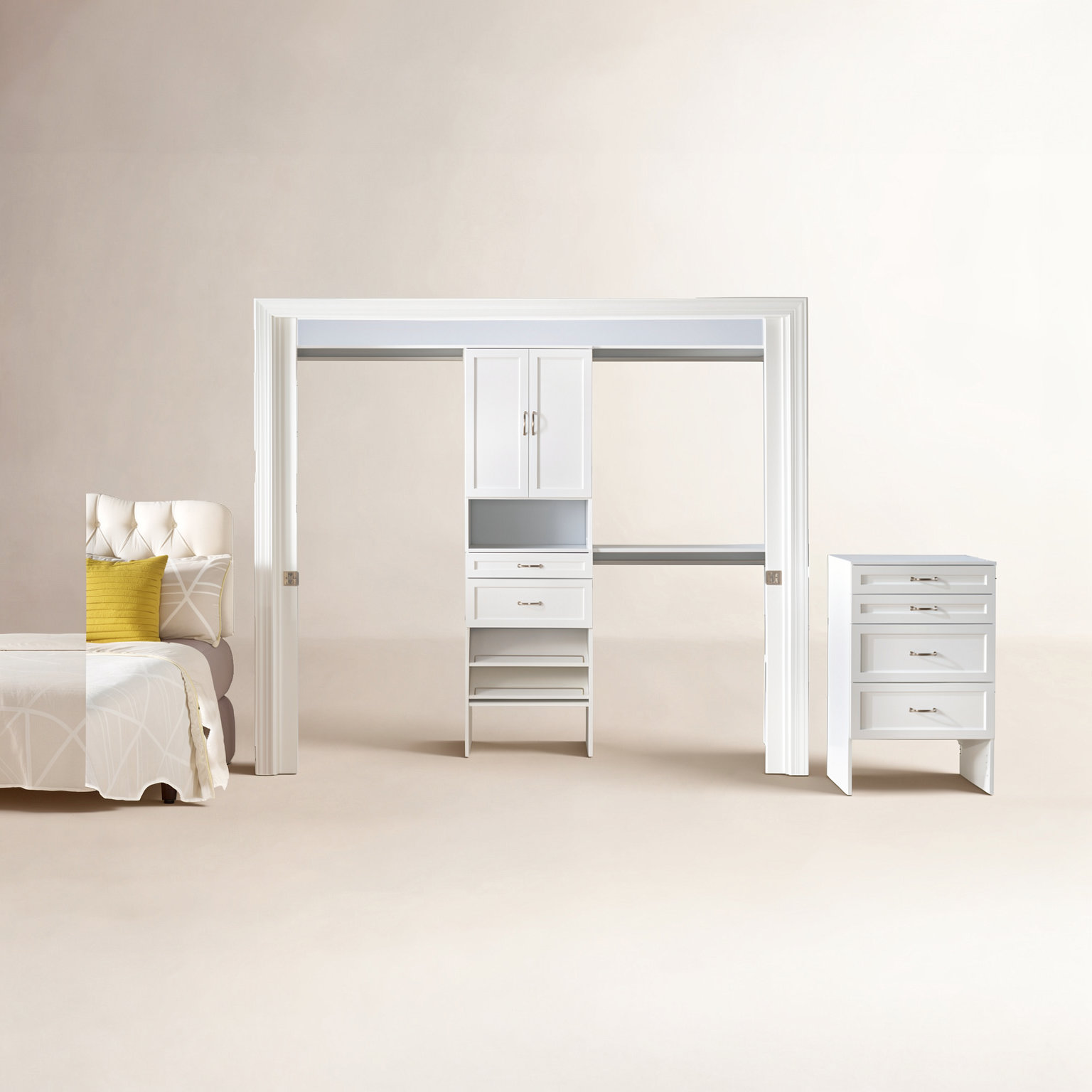 Closet System with Drawers and Shoe Shelves, Pure White