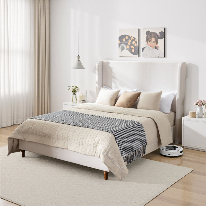 Grand lit tapissier avec tête de lit / tête de lit haute de 54 po / simplicité élégante / aucun sommier tapissier requis